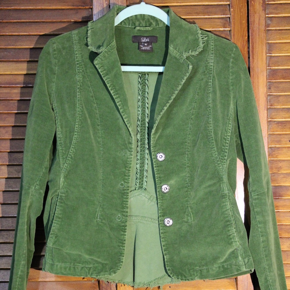 Luii Corduroy Jacket/Blazer Green Unfinished Edges